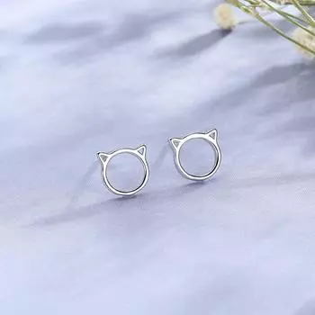 Серьги-гвоздики в виде кошки, женские маленькие, свежие и милые кошачьи ушки, милые маленькие полые серьги в виде животных, корейская версия, ювелирные изделия в стиле ниши