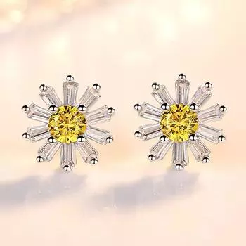 Серьги-гвоздики в виде подсолнуха, женские, корейская версия украшений для ушей Sweet Little Daisy Fresh Style Flower Chrysanthemum