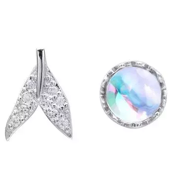 Серьги-хвосты «Symphony Moonstone Mermaid Tail» Супер красивые уникальные усовершенствованные бриллианты в форме хвоста русалки лунного света голубые серьги-косточки copper (white gold with ear plugs)