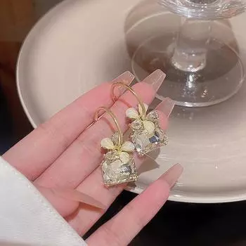 Серьги-игл из серебра 925 пробы в корейском стиле с цветком в виде свежего цветка — модные универсальные серьги с бриллиантами для женщин A1171 золотой