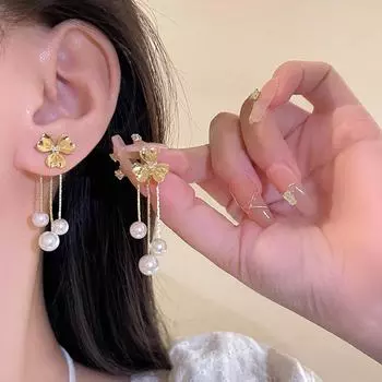 Серьги-игл S925 Silver Rose с роскошными цветочными кисточками и жемчугом для женщин — элегантный и универсальный дизайн золотой