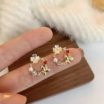Серьги-иглочки из серебра 925 пробы с цветочным узором — элегантный, модный дизайн для женщин Butterfly Flower Earrings