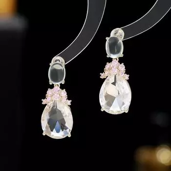 Серьги-иглы из легкого серебра 925 пробы, серьги-капли из полупрозрачного кристалла циркония.