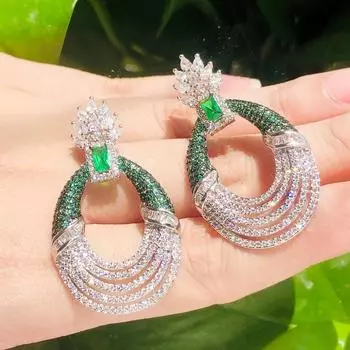 Серьги-иглы из серебра 925 пробы для женщин, элегантные большие серьги, сверкающий циркон AAA, женский свадебный банкет, трендовые ювелирные изделия синий