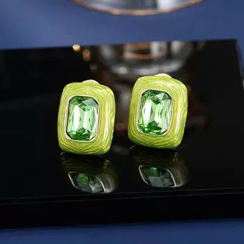 Серьги-иглы из серебра 925 пробы в корейском стиле с эмалевым покрытием, цветной каплей, циркон, квадратные, простые, модные серьги-гвоздики зелёный