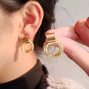 Серьги-иглы из серебра 925 пробы в новом стиле, милые и простые, многослойные, с полым кругом, ED0125 золотой