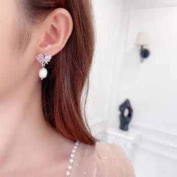 Серьги-иглы из серебра 925 пробы, женские, простые, модные, сладкие, с бантом, серьги-гвоздики с жемчугом в стиле барокко