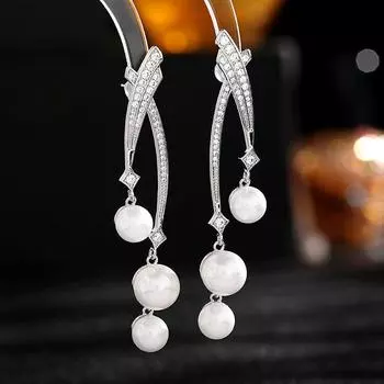 Серьги-иглы из серебра 925 пробы, простые, атмосферные, нишевый дизайн, усовершенствованные серьги с жемчугом в виде крестообразной линии золотой