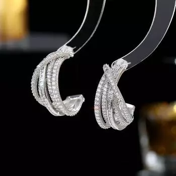 Серьги-иглы из серебра 925 пробы, серьги-гвоздики из цветного циркония, серьги-кольца Tide Niche Design Sense с геометрическими линиями и крестом в форме буквы C белый