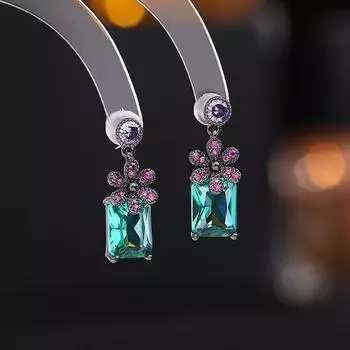 Серьги-иглы из серебра 925 пробы, простые, свежие, темпераментные, модные, милые, женские, в форме сердца, маленькие, квадратные, с цирконами, цветочные ушки
