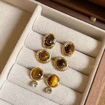 Серьги-иглы из серебра 925 пробы с геометрическим узором и тигровым глазом — роскошный дизайн осень/зима для женщин A1355 золотой