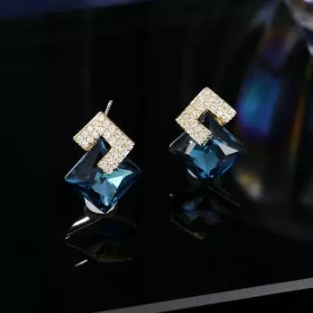 Серьги-иглы из серебра S925 пробы, женские, супер яркие, простые, квадратные, украшения для ушей, темпераментные, персонализированные, универсальные, серьги-ромбы с кристаллами фуксия
