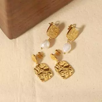 Серьги INS из 18-каратного золота, нержавеющая сталь, плиссированные текстурные серьги с жемчугом, нишевые серьги премиум-класса