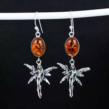 Серьги из балтийского янтаря, старинные серьги из стерлингового серебра 925 пробы, серьги-подвески из серебра в стиле бохо, подарки на день рождения, подарки для нее 2.95 оранжевый