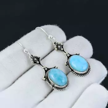 Серьги из бирюзы 925 пробы со спящей красавицей, серебряные украшения в стиле бохо, серьги-подвески, подарки на День святого Валентина, подарки для нее 2.16 синий