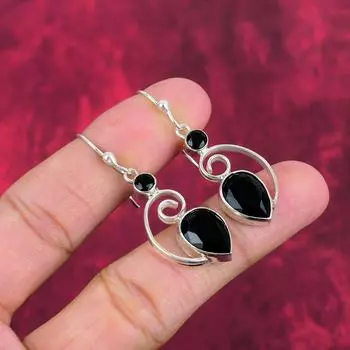 Серьги из черной шпинели, 925 пробы цельные серьги из стерлингового серебра, ювелирные изделия ручной работы с драгоценными камнями, подарки для жены, абсолютно новые серьги 1.97 Inches чёрный
