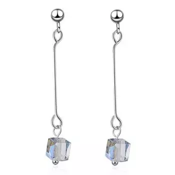 Серьги из чистого серебра 925 пробы для девочек, аксессуары для вечеринок, модные квадратные женские серьги-капли с кристаллами, женские ювелирные изделия
