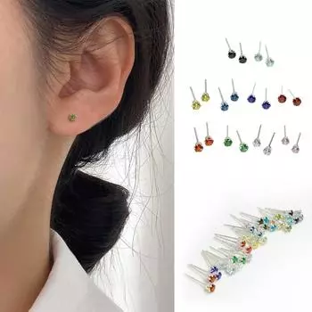 Серьги из циркония для женщин, маленькие и элегантные серьги, питающие уши и не блокирующие, разноцветные серьги One Size зелёный