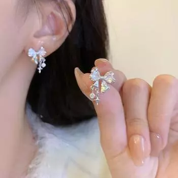 Серьги из циркония с бантиками и серьги из циркония для женщин Niche Design Sense High-end Earrings Fashion