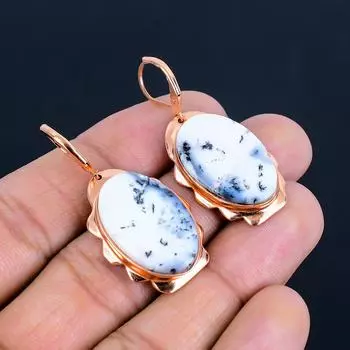Серьги из драгоценного камня Dendrite Opal Handmade из меди для свадебного подарка 1.77 Inches белый