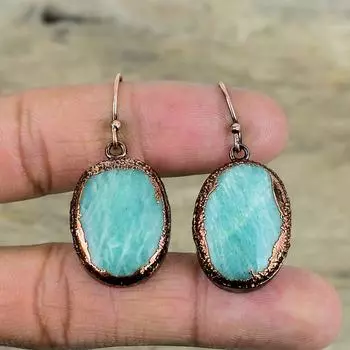 Серьги из драгоценных камней амазонита, медные серьги, изготовленные методом электроформовки, ювелирные изделия ручной работы, серьги последнего дизайна, потрясающие ювелирные изделия, изготовленные методом электроформовки, подарки для мамы