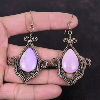 Серьги из фосфосидеритовой проволоки, серьги с медной проволокой, ювелирные изделия из драгоценных камней, серьги ручной работы, медные украшения, подарок для мамы, элегантные ювелирные изделия с проволочной оберткой