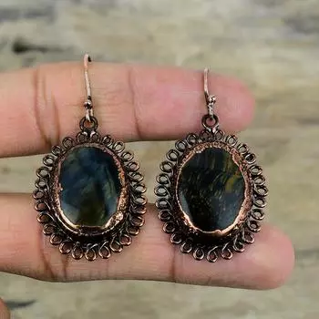 Серьги из гальванопластики из меди Серьги из драгоценных камней Ювелирные изделия из гальванопластики из меди Серьги ручной работы для подарков