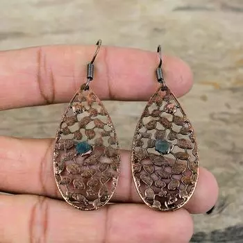 Серьги из хромированного диопсида, гальванопластические медные серьги, настоящие драгоценные камни, медные украшения, серьги ручной работы, подарок для нее, гальванопластические украшения