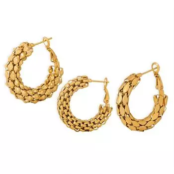 Серьги из интернет-магазина, Серьги, Цепочка-коробка, Застежка-пряжка из титановой стали C-типа с золотым покрытием, Персонализированные серьги-гвоздики с защитой от выцветания, Для женщин