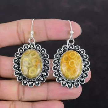 Серьги из ископаемого коралла, серьги-подвески ручной работы, ювелирные изделия из драгоценных камней высшего качества, серьги из стерлингового серебра 925 пробы, новейшие дизайнерские ювелирные изделия, подарки на годовщину