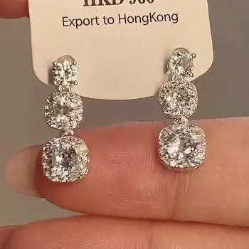 Серьги из корейского серебра S925 с геометрическим узором из циркона для женщин — роскошный дизайн с квадратными бриллиантами A1473 серебряный