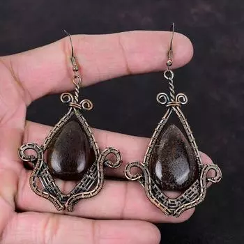 Серьги из кости динозавра, медные серьги, обернутые проволокой, ювелирные изделия из кости динозавра, настоящие серьги из драгоценных камней, серьги ручной работы, подарок для мамы, медные украшения