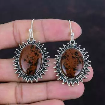 Серьги из красного дерева и обсидиана, настоящие драгоценные камни, серебряные украшения, серьги ручной работы, серьги из стерлингового серебра 925 пробы, уникальные серьги, подарки для матери