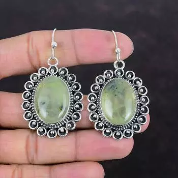Серьги из мха и пренита, оригинальные ювелирные изделия из драгоценных камней, серьги из стерлингового серебра 925 пробы, стильные ювелирные изделия из мха и пренита, серьги ручной работы, подарки для матери