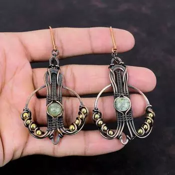 Серьги из мха-пренита, серьги из медной проволоки, медные украшения ручной работы, серьги с драгоценными камнями, стильные серьги, ювелирные изделия из проволочной обмотки, свадебный подарок