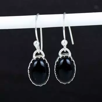 Серьги из натурального черного оникса из стерлингового серебра 925 пробы, серьги-подвески из серебра в стиле бохо, подарки для ватки, подарки для нее 2.16 чёрный