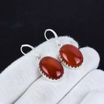 Серьги из натурального драгоценного камня сердолик 925 пробы, серебряные украшения в стиле бохо, серьги-подвески, подарки на День матери, подарки для нее 2.16 красный