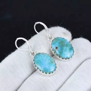 Серьги из натурального драгоценного камня Ларимар 925 пробы, серьги-подвески из серебра в стиле бохо, подарки на День благодарения, подарки для нее 2.16 синий