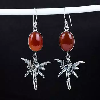 Серьги из натурального драгоценного камня сердолик, старинные серьги из стерлингового серебра 925 пробы, серьги-подвески из серебра в стиле бохо, подарки для вечеринок, подарки для нее 2.95 красный