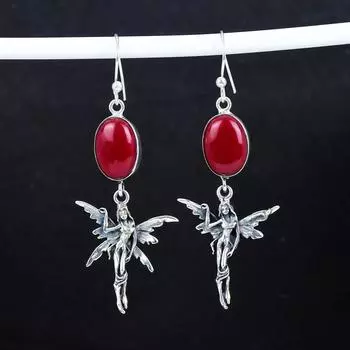 Серьги из натурального красного коралла, старинные серьги из стерлингового серебра 925 пробы, серьги-подвески из серебра в стиле бохо, подарки на день рождения, подарки для нее 2.95 красный