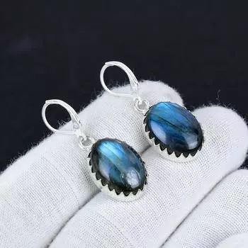 Серьги из натурального лабрадорита из стерлингового серебра 925 пробы, серьги-подвески из серебра в стиле бохо, подарки на годовщину, подарки для нее 2.16 синий