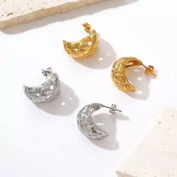Серьги из нержавеющей стали в сеточку, полукруглые, женские, в стиле ретро, высококачественные, легкие, роскошные, с покрытием 18 карат, украшения для ушей