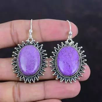 Серьги из пурпурита, натуральные драгоценные камни, серьги ручной работы, серьги из стерлингового серебра 925 пробы, антикварные украшения, удивительные серьги-капли, подарки для мамы