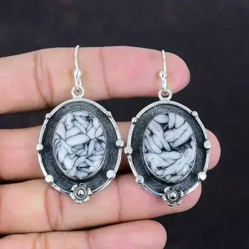 Серьги из яшмы Pinolith, 925 пробы, серьги из стерлингового серебра, серьги с драгоценными камнями, ювелирные изделия из яшмы Pinolith, уникальные висячие серьги, подарки для женщин