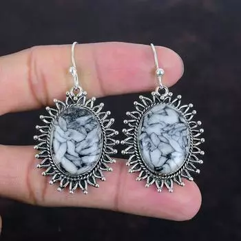 Серьги из яшмы Pinolith Jasper, оригинальные драгоценные камни, ювелирные изделия ручной работы, серьги из стерлингового серебра 925 пробы, антикварные серьги, ювелирные изделия из яшмы Pinolith Jasper, подарки для нее