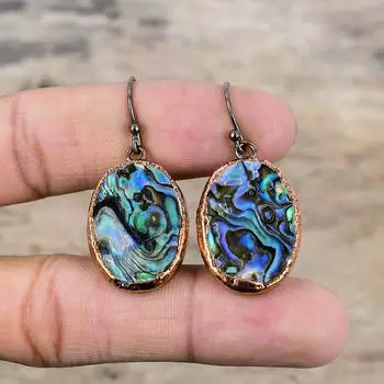 Серьги из ракушек Abalone, медные серьги, изготовленные методом электроформовки, серьги из драгоценных камней, ювелирные изделия ручной работы, новейшие дизайнерские серьги, подарок на годовщину