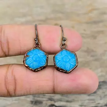 Серьги из резного синего оникса, медные серьги, изготовленные методом электроформовки, серьги из драгоценных камней ручной работы, замечательные медные украшения, подарок для него, ювелирные изделия, изготовленные методом электроформовки