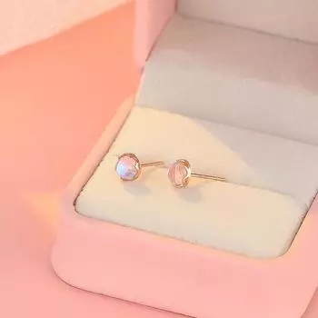 Серьги из розового золота с лунным камнем в форме яйца, мини-серьги с милым темпераментом, универсальные круглые серьги, новый стиль