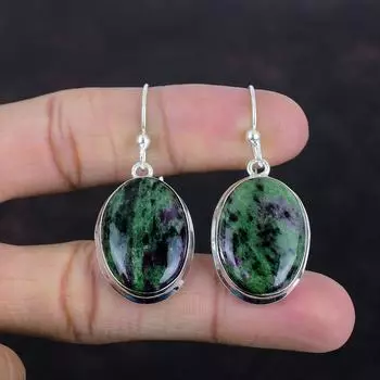 Серьги из рубина цоизита, натуральные драгоценные камни, достойные ювелирные изделия, серьги из стерлингового серебра 925 пробы, ювелирные изделия из рубина цоизита, серьги ручной работы, подарки для нее