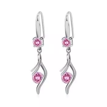 Серьги из серебра 925 пробы, милые розовые циркониевые геометрические серьги-капли для женщин, свадебные украшения, подарок для вечеринки розовый